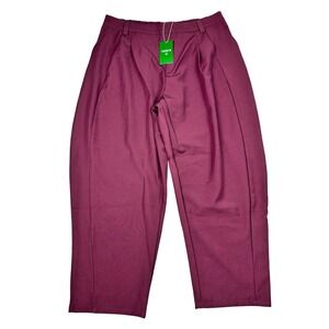 Halara Wide Leg Pleated Barrel Pants Burgundy XL Comfort Elastane Athletic